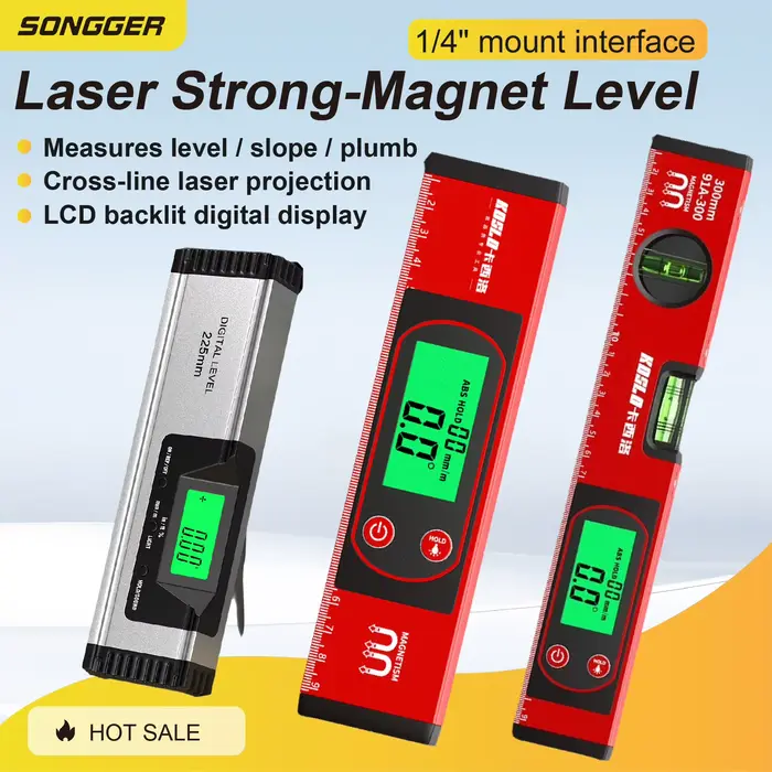 Inclinomètre Numérique avec Laser Niveau Électronique Magnétique Rapporteur Haute Précision pour Mur Carrelage Menuiserie Écran LCD