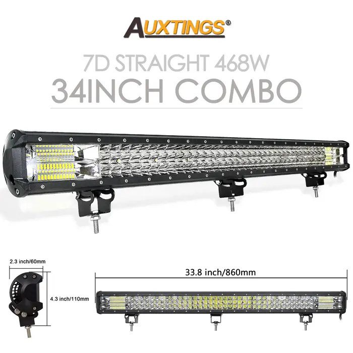 Auxtings 12-45 pouces 180W-612W Tri-Row 7D barre lumineuse LED tout-terrain