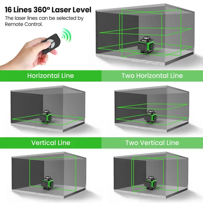 16 Lines 4D Laser Level green line SelfLeveling 360 Horizontal & Vertical power Laser level Professi