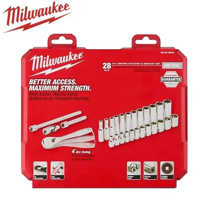 Milwaukee 48-22-9504 Ensemble de clés à cliquet et douilles métriques 1/4" 28 pièces