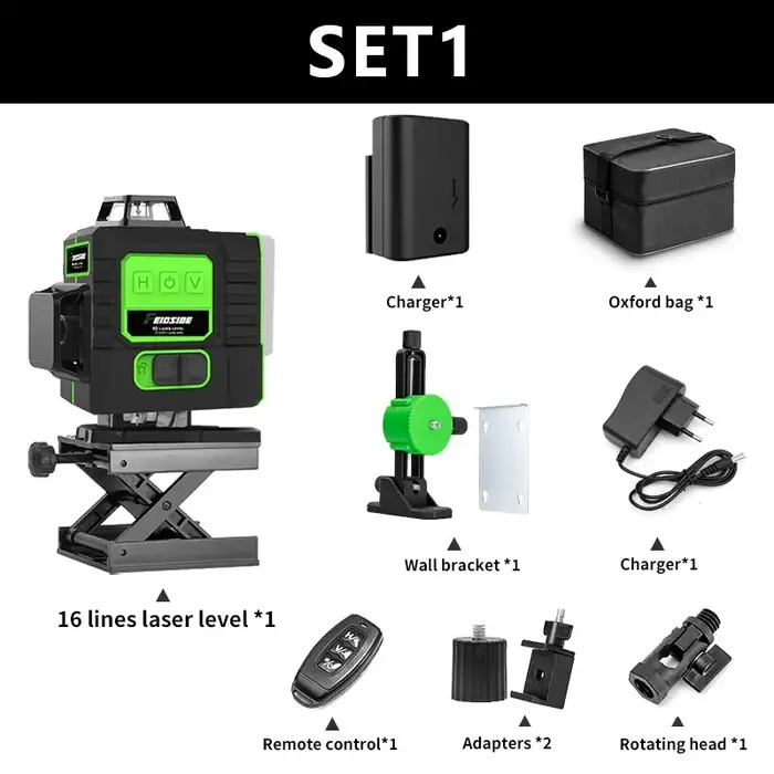 Niveau laser vert FEIDSIDE 16/12 lignes 360° ° Faisceau 3D ultra-lumineux à auto-nivellement pour tous les projets de