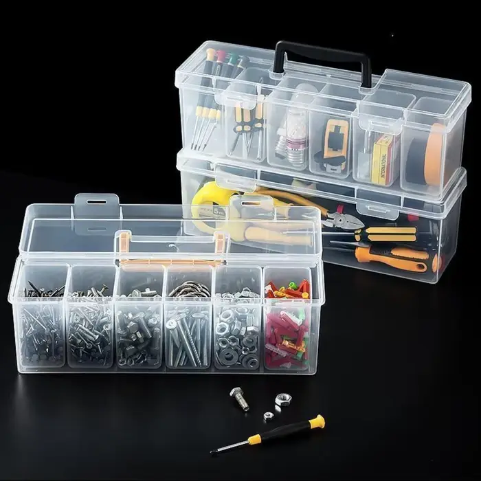 Boîte de rangement d'outils multi-compartiments en plastique avec poignée