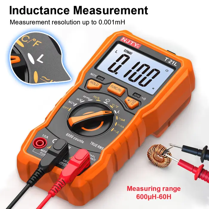 NJTY T21L multimètre numérique d'inductance 600μH-60H plage Cycle de service 0.1-99% température DC AC Amp tension résistance capacité NCV Hz