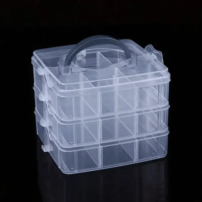 Boîte de rangement en plastique transparente à 3 niveaux et 18 grilles