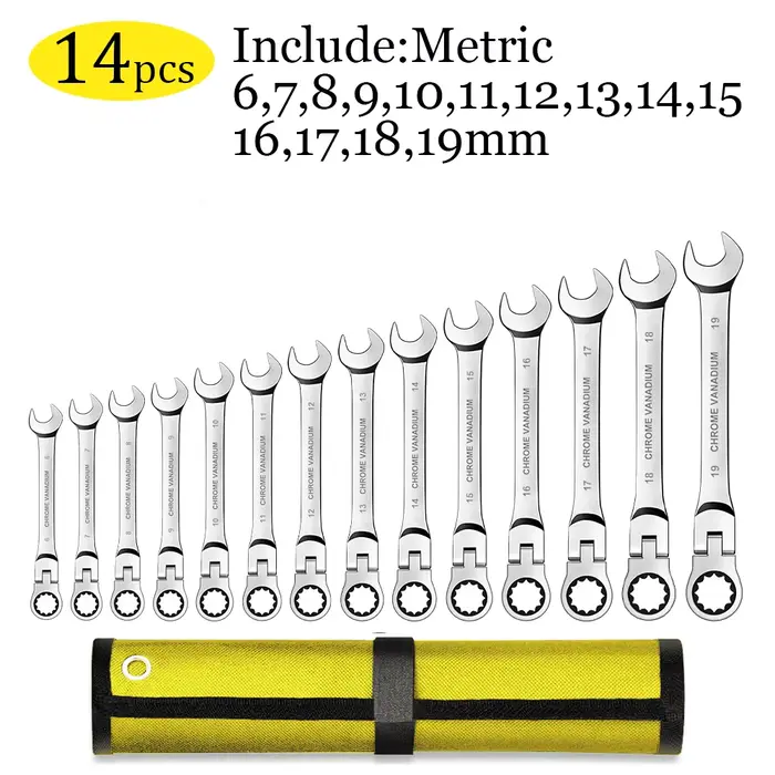 WOZOBUY – jeu de clés à cliquet à tête flexible, clés combinées à cliquet métriques de 6 à 23mm, jeu