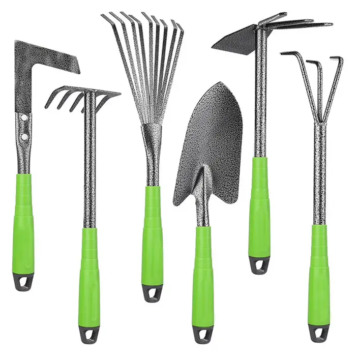 Ensemble d'outils de jardinage légers et robustes, 6 pièces, comprenant une pelle, une houe, un râte