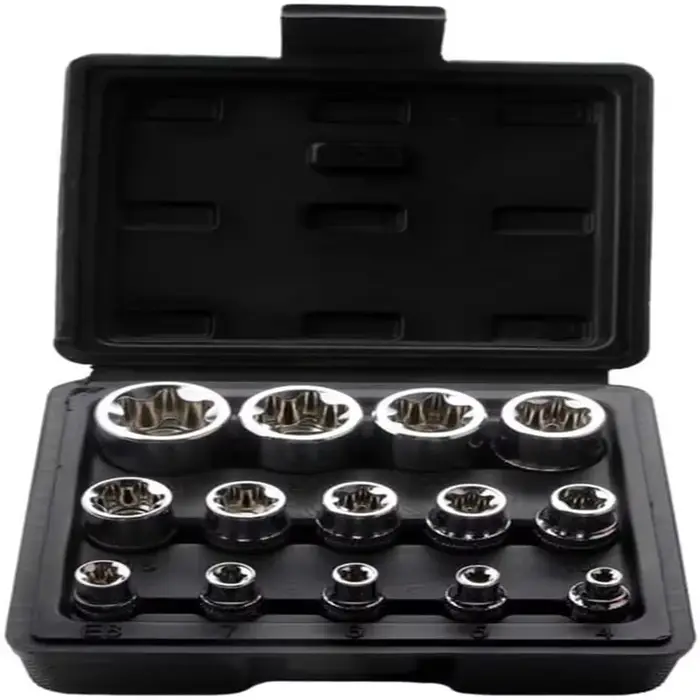 14 pièces/ensemble jeu de douilles Torx E femelle avec étui, 1/4, 3/8, 1/2 po. Kit de douilles étoil