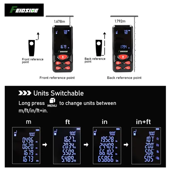 Télémètre laser rouge FEIDISDE 80M/120M avec fonction de mesure d'angle