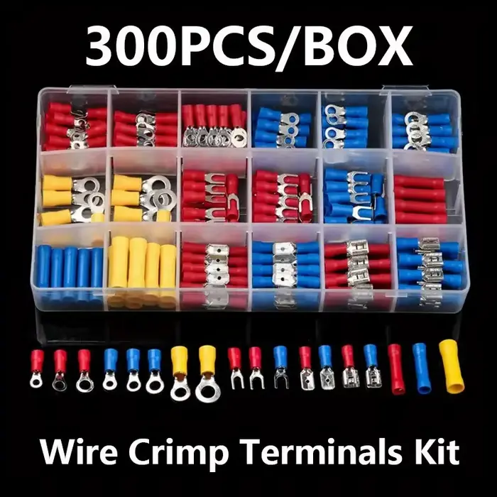 Kit de connecteurs à sertir pour fil électrique en boîte, 300 pièces, pelle isolée, bout à bout, ann