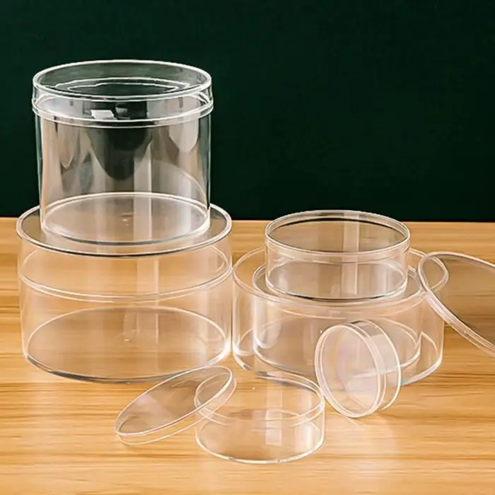 Boîte de rangement ronde en plastique transparent avec couvercle