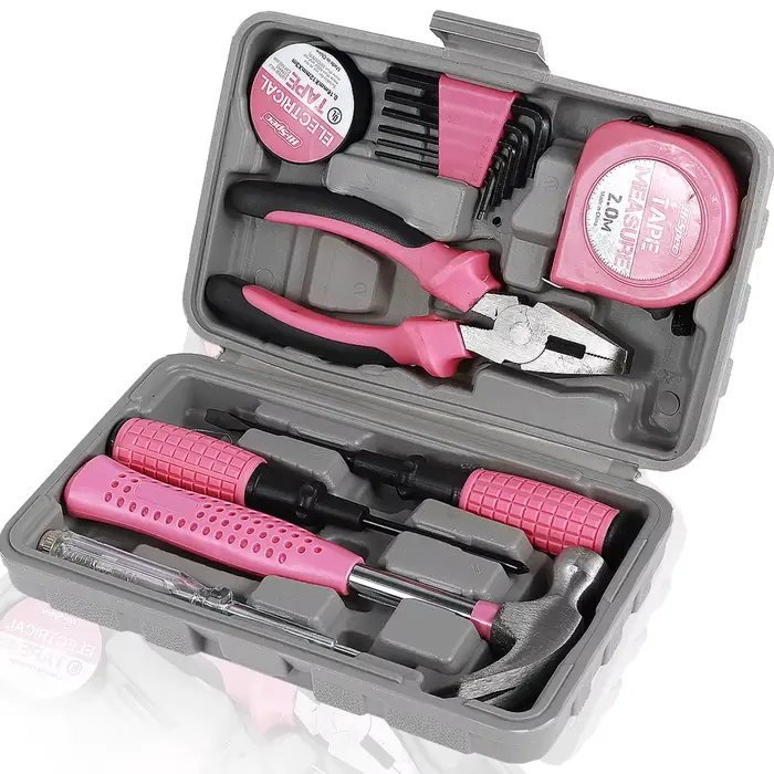 Kit d'outils de réparation domestique 13/24 pièces, ensemble d'outils à main multi-usages rose avec 