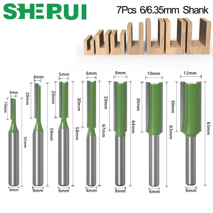 Fraise droite à double denture de 1/4'' (6 mm) pour le bois, fraise à bois en carbure de tungstène d