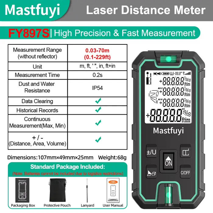 Télémètre laser rouge, outil de mesure laser numérique avec mesure de surface, de volume, de distanc