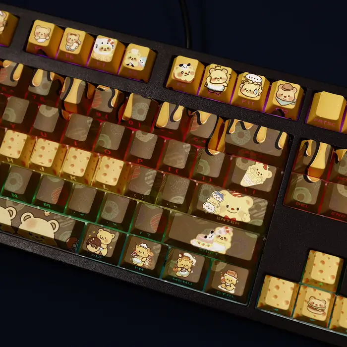 108 touches ours au beurre dessin animé mignon personnalisé PBT bricolage sous-lit imprimé rétro-éclairé Keycaps pour clavier mécanique MX Switch 87/91/104