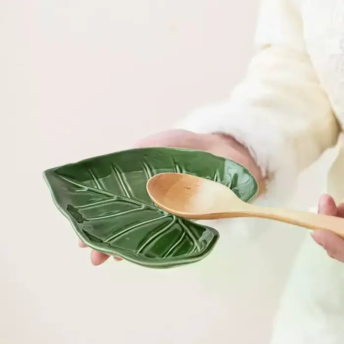 Porte-spatule en céramique, porte-cuillère de comptoir de cuisine, Design de feuilles mignonnes, por