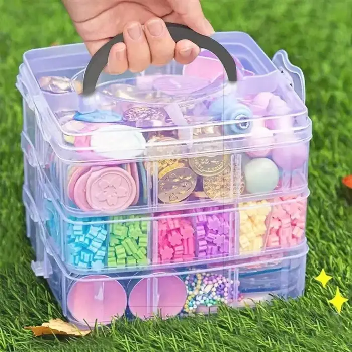 Boîte de rangement en plastique transparente à 3 niveaux et 18 grilles