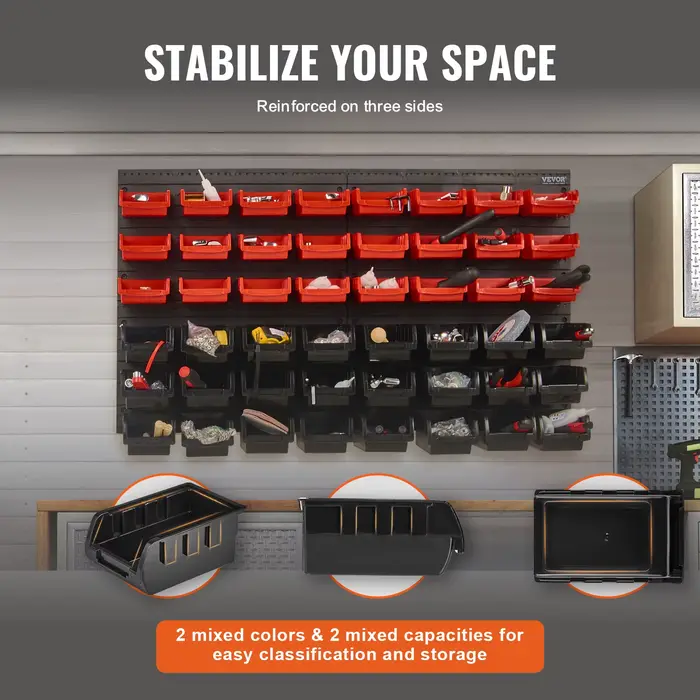 SucceBuy 48 pièces bacs de rangement de pièces conteneurs de Garage fixés au mur avec panneaux murau