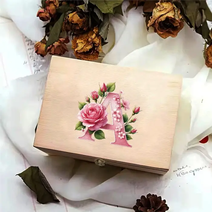Boîte de rangement en bois avec couvercle à charnière