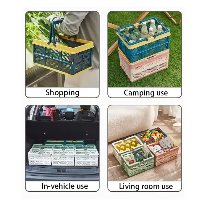 Caisse de rangement pliable en plastique avec poignées