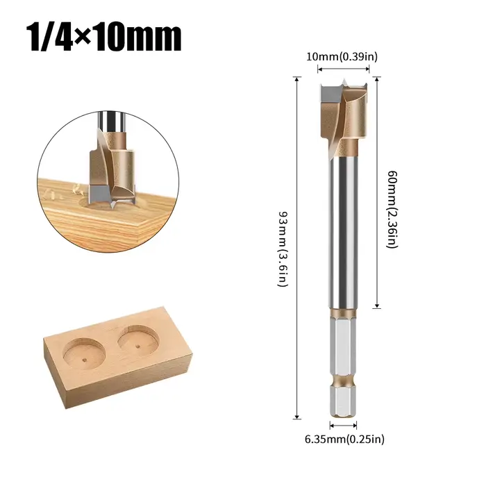 Scie à trous pour bois à tige hexagonale de 1/4 pouces, diamètre de 10 à 50 mm, trois dents, double 