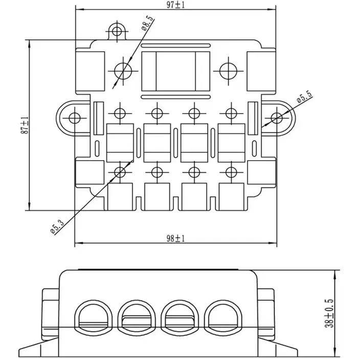 Boîte à fusibles 5 voies avec barre omnibus