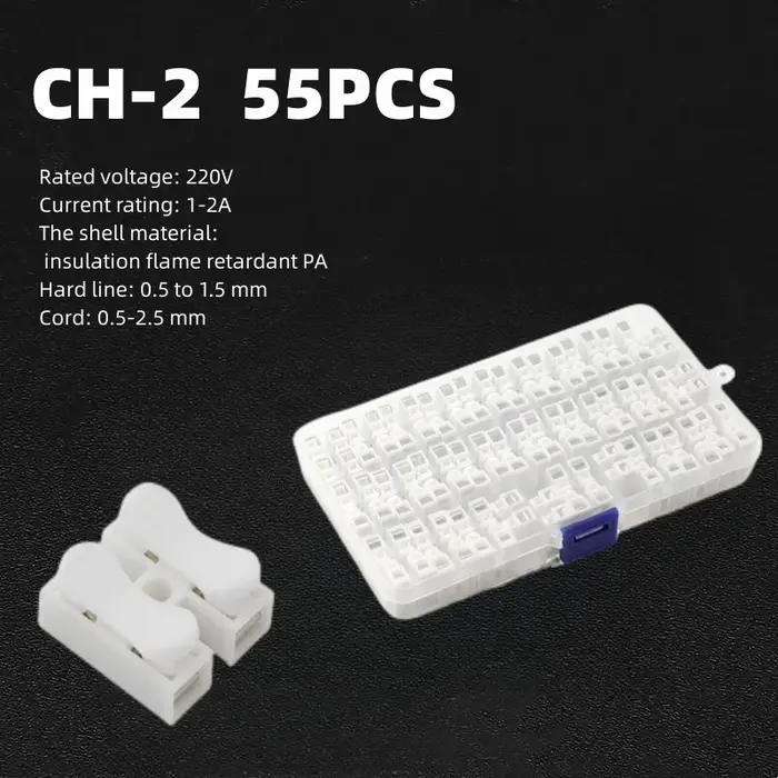Boîte 55 pièces CH-2 connecteur rapide de fil à ressort 2p bornes à sertir électriques bloc pince de câble d'épissure bande Led facile à installer