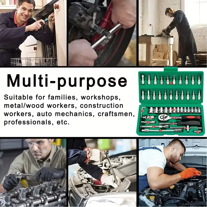 46 pièces outils familiaux 1/4 ensemble Kits d'outils mécaniques pour réparation automobile Hous avec douilles jeu