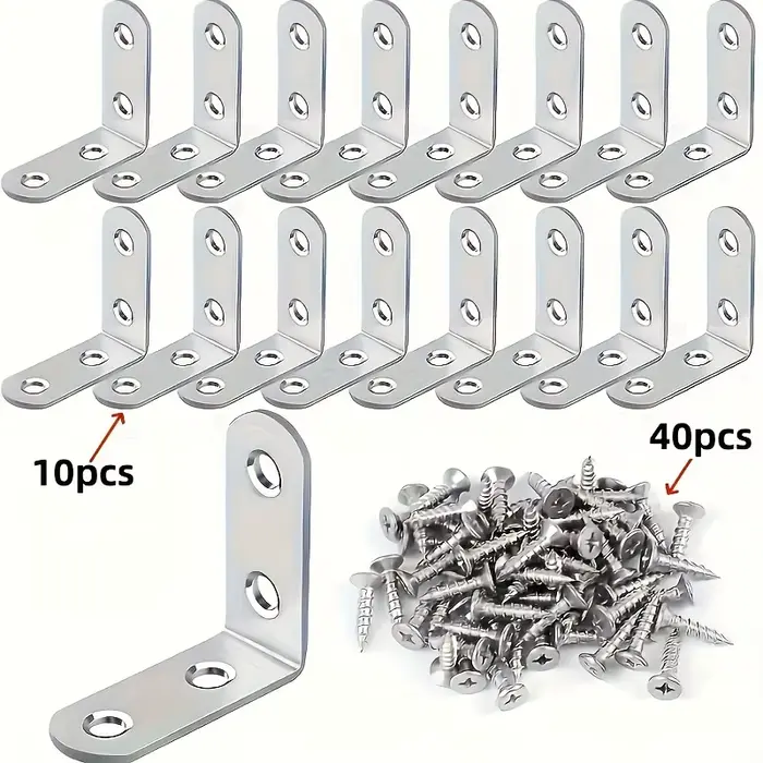 Un ensemble de 50 pièces, y compris 10 supports à angle droit de 90 degrés avec 40 vis, quincailleri
