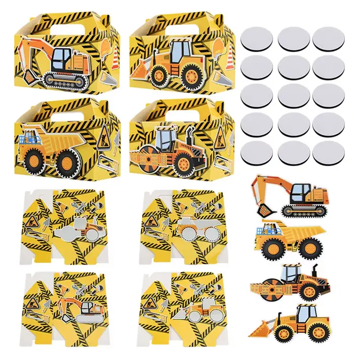 Lot de 12 boîtes cadeaux pour fête sur le thème de la construction