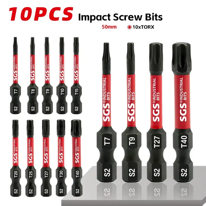 Jeu de 10 embouts de tournevis Torx antidérapants magnétiques solides et creux de 50 mm