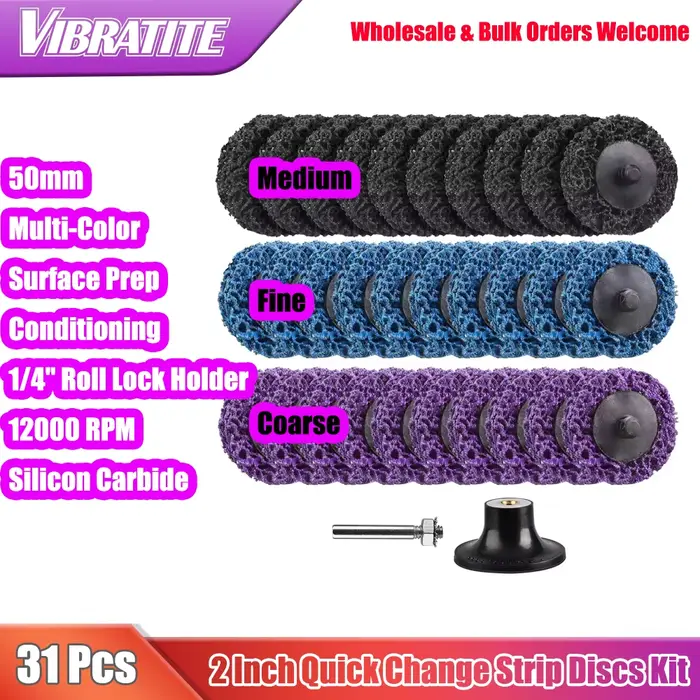 31 pcs. 2 in. drill quick-change easy stripper discs Roue de décapage avec disques de meulage de 1/4 in. Accessoire