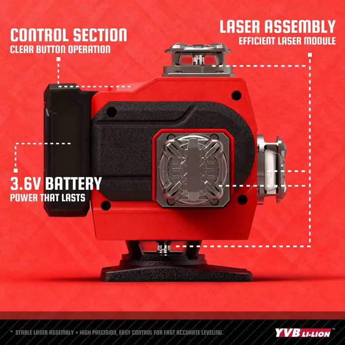 YEVOLT 360 ° Niveau laser 16 lignes auto-nivelant (options de faisceau rouge/vert) – Ultra-clair pour utilisation