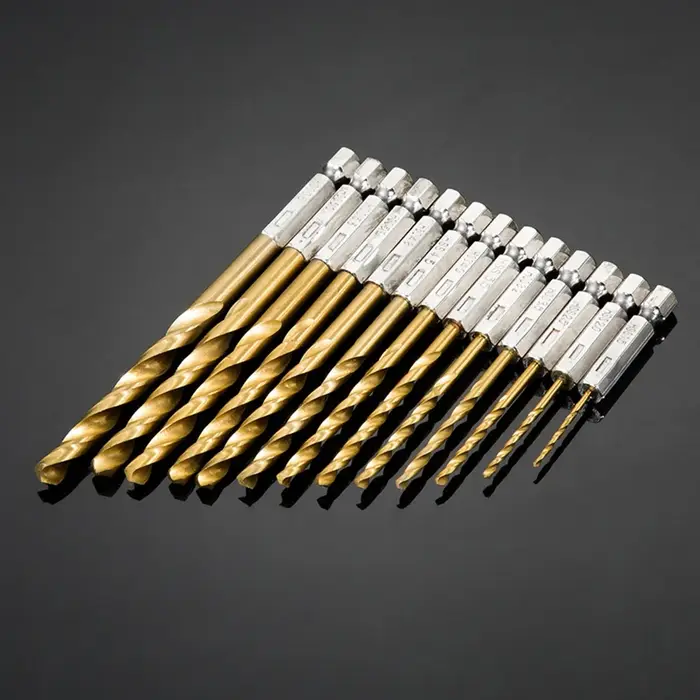STONEGO 13 pièces 1.5mm-6.5mm jeu de forets titane enduit acier rapide tige hexagonale ouvre-trou po