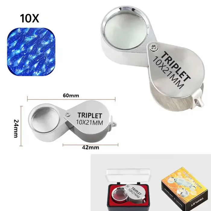 Loupe pliante portable 10-30X en boîte argentée, outil oculaire pour la lecture des étiquettes de bi