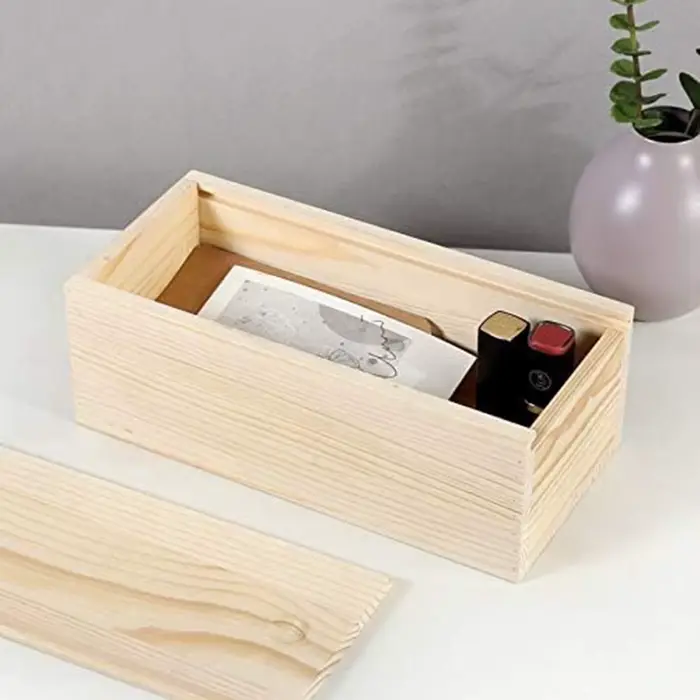 Boîte à tirer en pin, couvercle coulissant