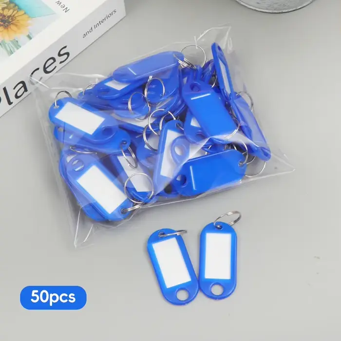 50 Étiquettes porte-clés en plastique avec anneau, numérotées, pour bagages, articles de bureau, éti