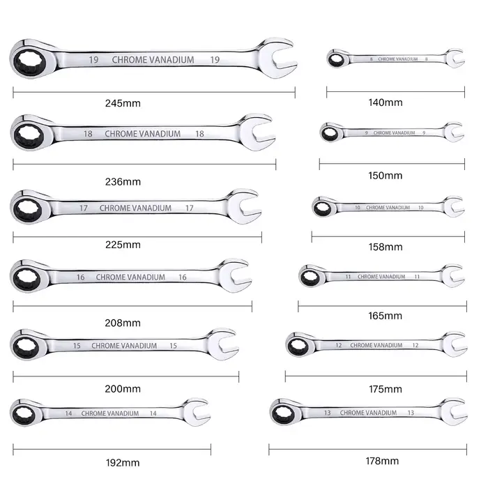 Jeu de clés à cliquet à 72 dents, 12 pièces, 8-19 mm, clés à tête fixe, parfait pour le bricolage à 
