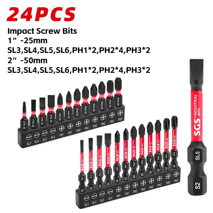 Jeu de 24 embouts de tournevis durables en acier S2