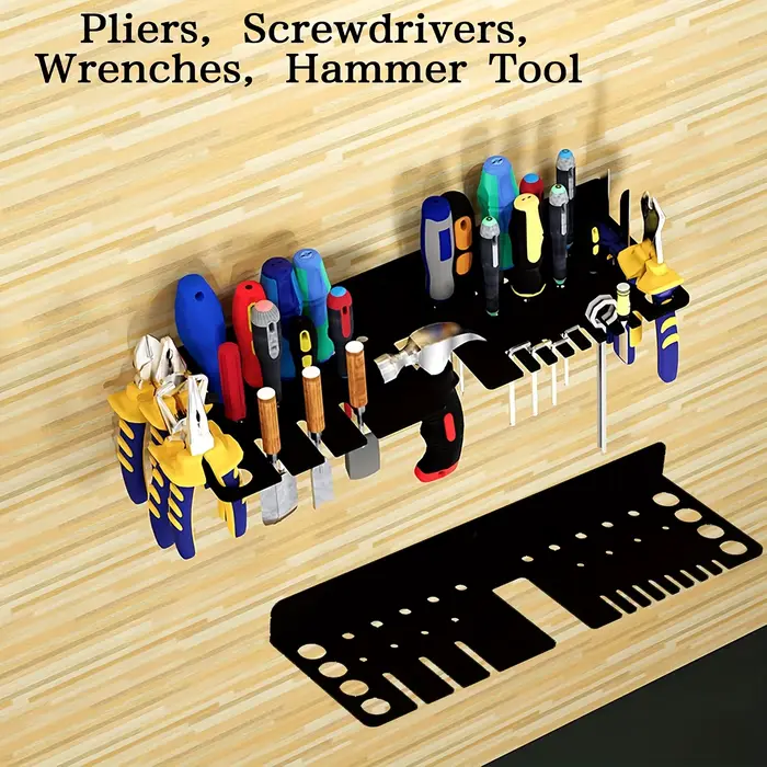 Étagère de rangement murale pour garage et atelier avec supports pour vis et marteaux - Organisateur d'outils en métal robuste et peu encombrant