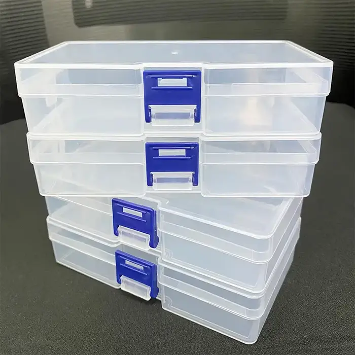 Boîte de rangement rectangulaire transparente verrouillable en plastique