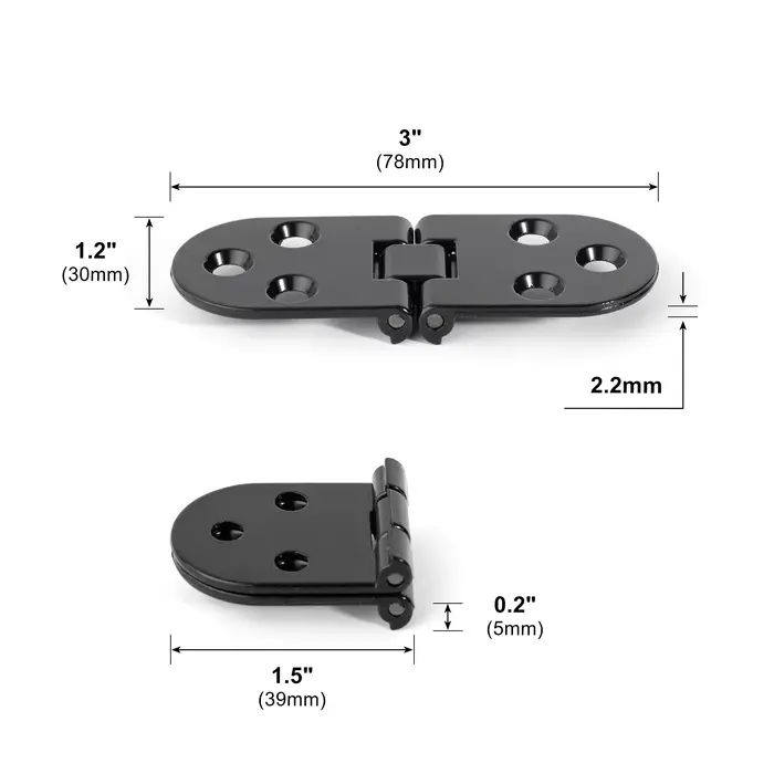 2 charnières pliables à 180 degrés en alliage de zinc