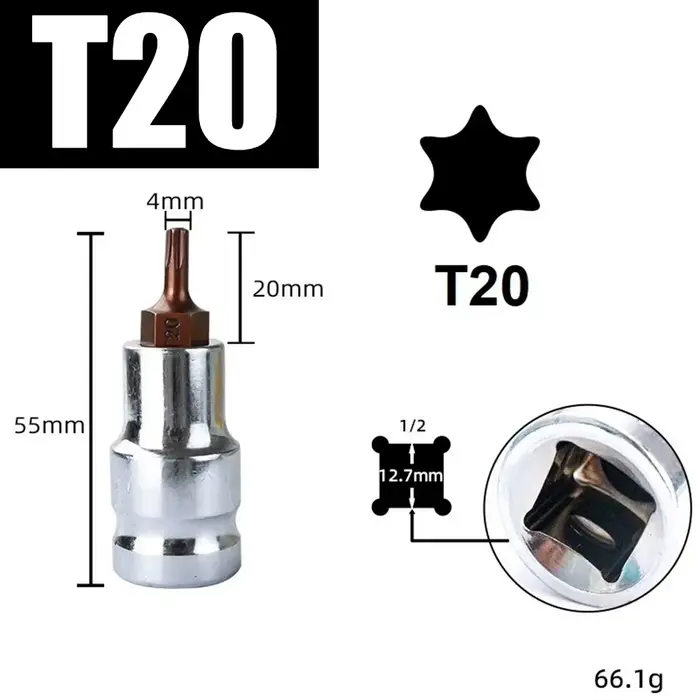 Embout de tournevis Torx de 1/2 pouces, douilles Torx, clés en acier allié pour une polyvalence et u
