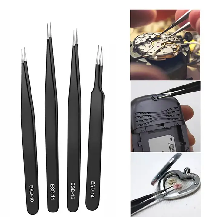 Ensemble de pincettes de précision ESD en acier inoxydable, outils de réparation pour l'électronique