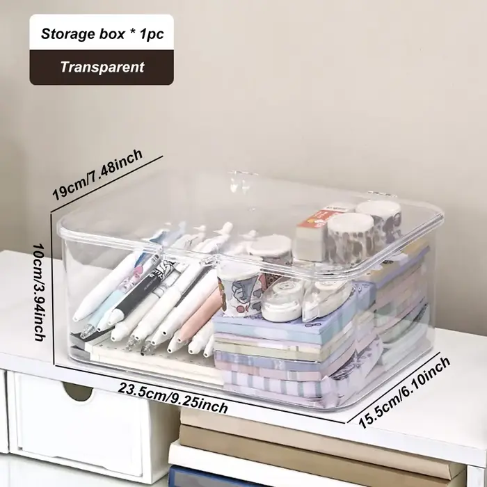 Boîte de rangement en plastique à couvercle rabattable, organisateur de bureau multifonctionnel pour