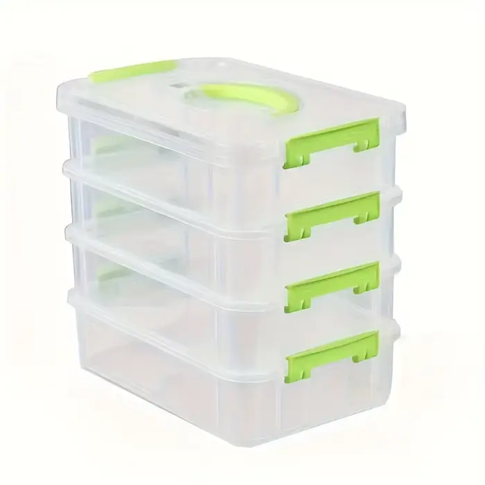 Boîte de rangement en plastique empilable à 4 niveaux avec poignée, adaptée aux fournitures ménagère