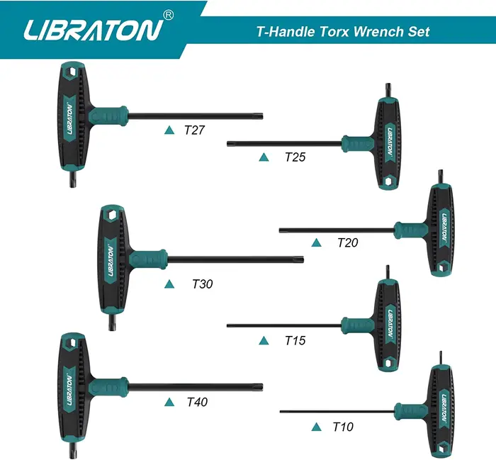 Libraton 7 pièces jeu de clés Torx à poignée en T jeu de clés à poignée en T, conception à deux poin