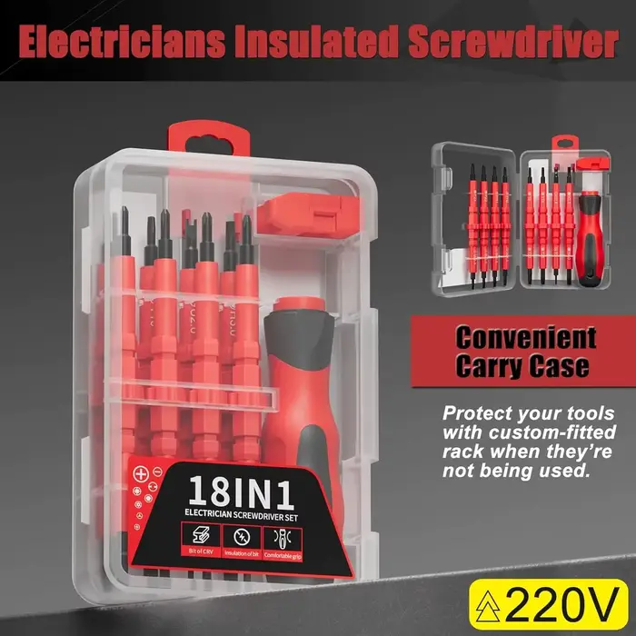 Insulated Screwdriver Set 18-in-1 with Case Electrician Special Set Flat Head torx