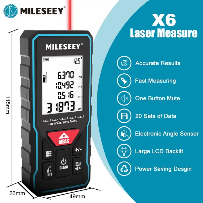 MILESEEY X6 ruban à mesurer Laser 40M 60M 80M 100M
